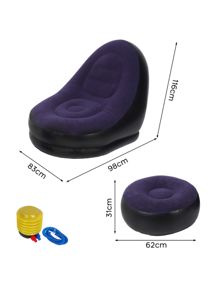 Poltrona Gonfiabile Con Poggiapiedi Divano Moderno in Tessuto Floccato Portatile