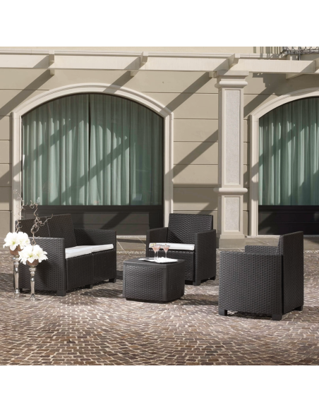 Set Giardino Salotto COMO Divano Poltrone Tavolino Polipropilene Rattan 4 Posti