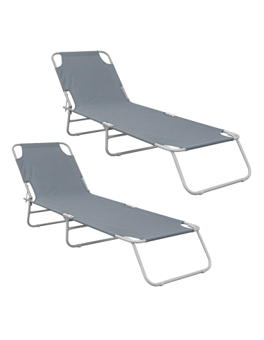 2pz Lettini Prendisole Pieghevole 2309 Acciaio Schienale Reclinabile 4 Posizioni Grigio