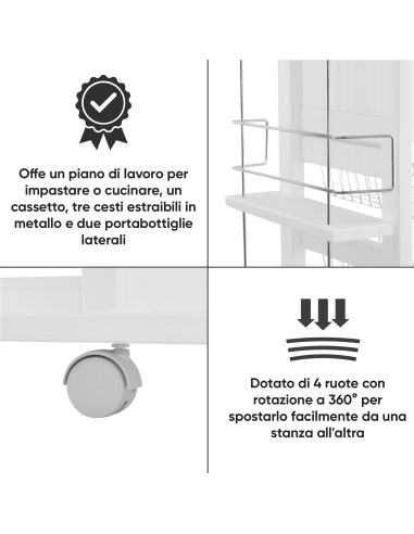 Carrello Portapane 3 Cassetti Portabottiglie...