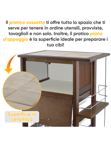 Carrello Portapane 3 Cassetti Portabottiglie...