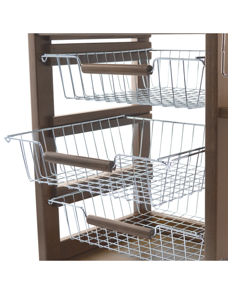Carrello Portapane 3 Cassetti Portabottiglie con Ruote MAS018 Noce 57x38x82