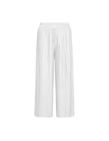 Image of Pantaloni Lungo Donna Estivo Gamba Larga Modello Plisse Texture Largo Vita Alta Bianco M/L