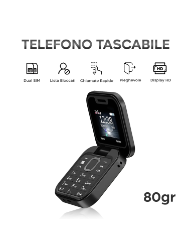 Telefono Tascabile Pieghevole 1.77" i16 PRO...