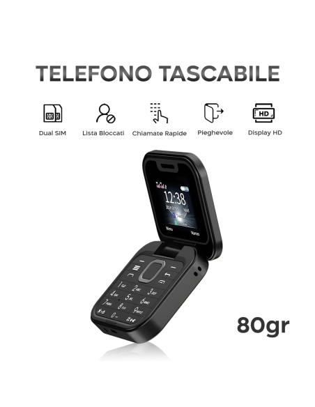 Telefono Tascabile Pieghevole 1.77" i16 PRO Dual SIM Fotocamera Bluetooth MP4