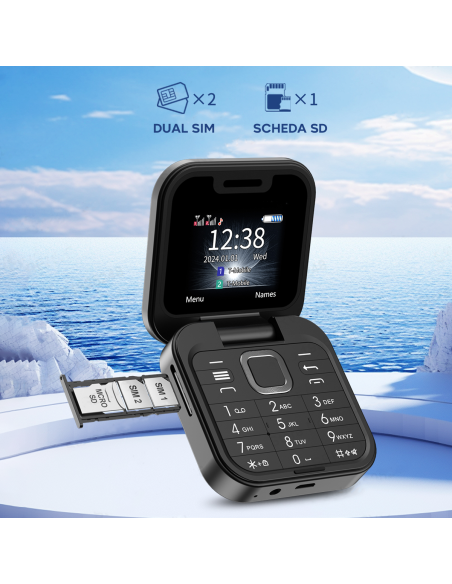 Telefono Tascabile Pieghevole 1.77" i16 PRO Dual SIM Fotocamera Bluetooth MP4