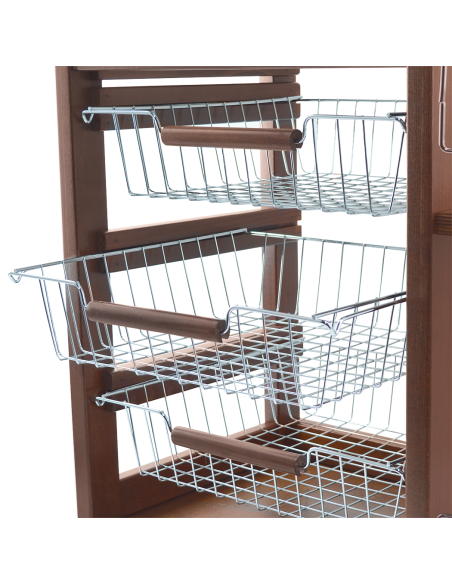 Carrello Portapane 3 Cassetti Portabottiglie con Ruote MAS017 Ciliegio 57x38x82