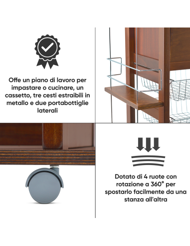 Carrello Portapane 3 Cassetti Portabottiglie...