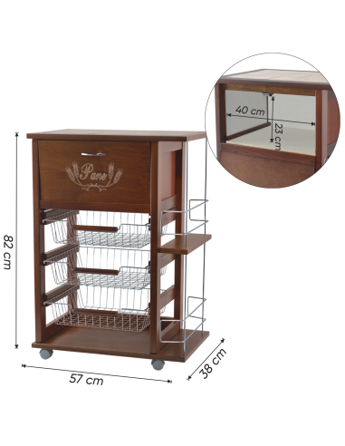 Carrello Portapane 3 Cassetti Portabottiglie...