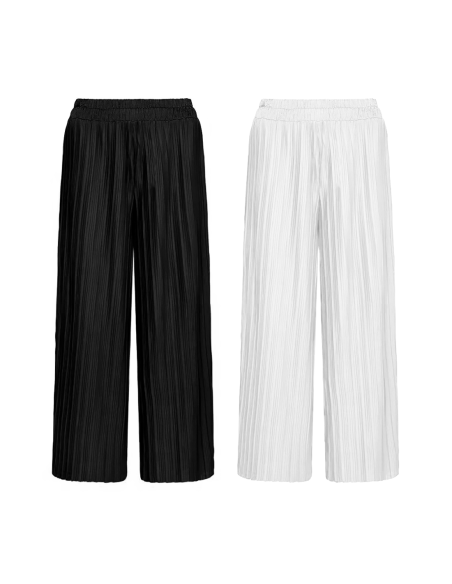 Set JANA 2 Pantaloni Donna Nero Bianco Gamba Larga Modello Vita Alta ed Elastico