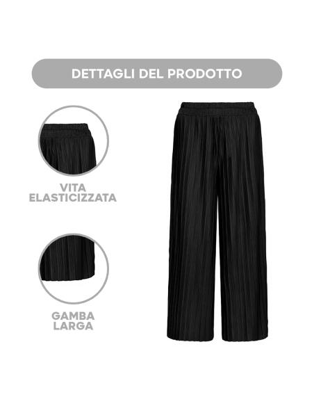 Set JANA 2 Pantaloni Donna Nero Bianco Gamba Larga Modello Vita Alta ed Elastico