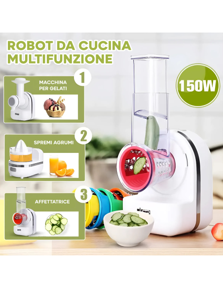 Robot da Cucina Multifunzione 3 in 1 Spremiagrumi Grattugia Frulla e Affetta