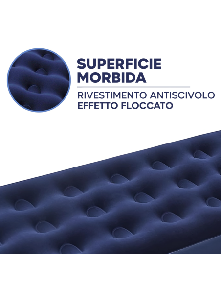 Materasso Gonfiabile Singolo da Campeggio e Casa Effetto Floccato 185x76cm
