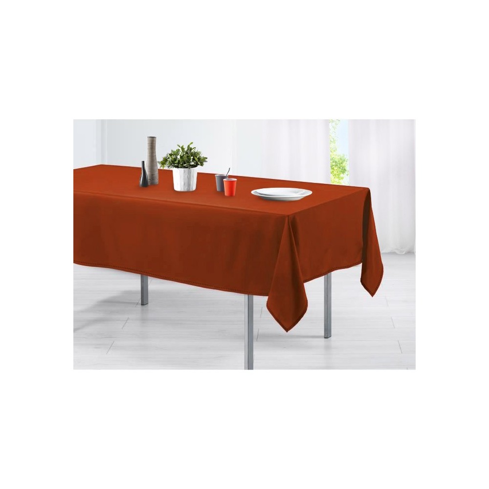 Image of Tovaglia da tavola in cotone 150 x 200 cm vari colori tinta unita orlo decorato Rosso052