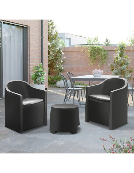 Set Giardino LUNA Salottino da Esterno 2 Poltrone Tavolino Outdoor con Cuscini