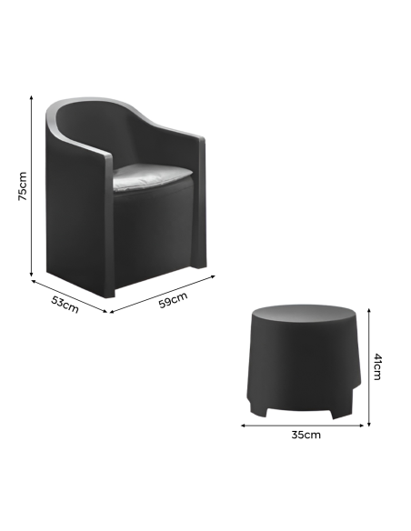 Set Giardino LUNA Salottino da Esterno 2 Poltrone Tavolino Outdoor con Cuscini