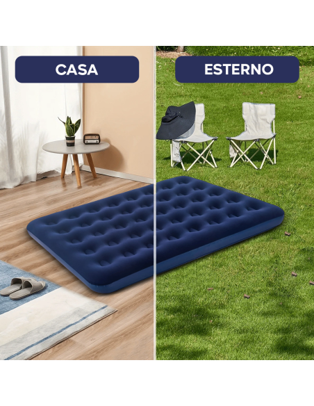 Materasso Gonfiabile Matrimoniale da Campeggio e Casa Effetto Floccato 191x137cm