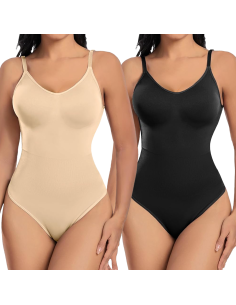 Pack 2 Body Nero e Beige Donna Contenitivo con Spalline...