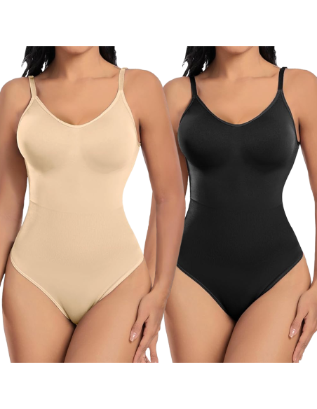 Pack 2 Body Nero e Beige Donna Contenitivo con Spalline Regolabili Elasticizzato