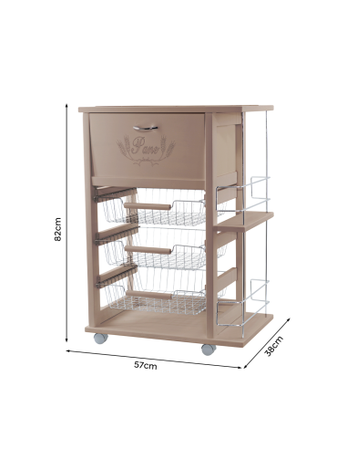 Carrello Portapane 3 Cassetti Portabottiglie...