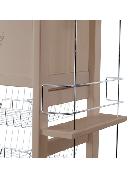 Carrello Portapane 3 Cassetti Portabottiglie con Ruote MAS250 Tortora 57x38x82cm
