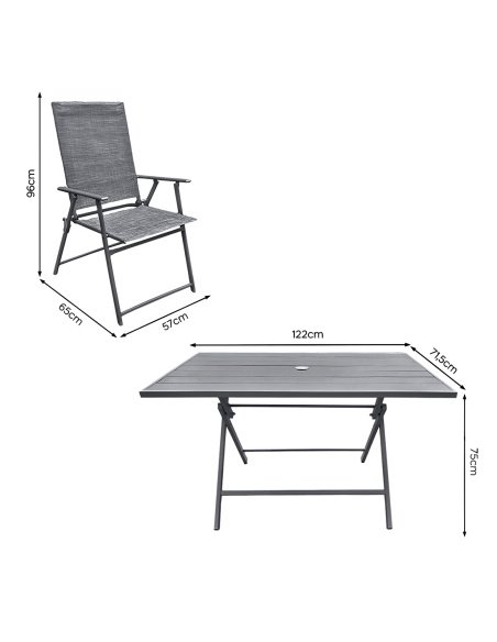 Set da Giardino in Alluminio Tavolo 4 Sedie in Textilene Pieghevole da Esterno