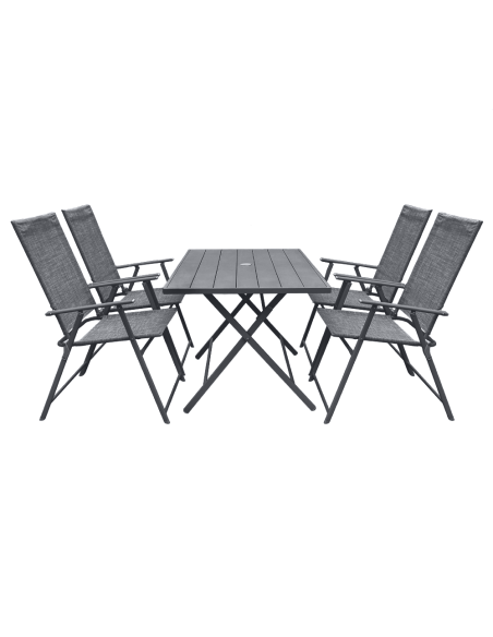 Set da Giardino in Alluminio Tavolo 4 Sedie in Textilene Pieghevole da Esterno