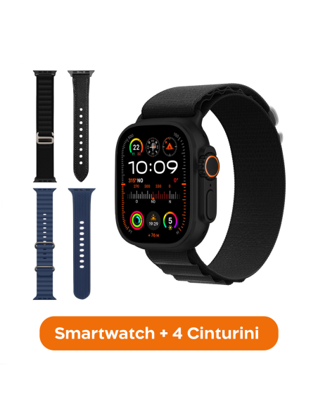Smartwatch Ultra 49mm 4 Cinturini Notifiche Chiamate e App iOs e Android 4 in 1