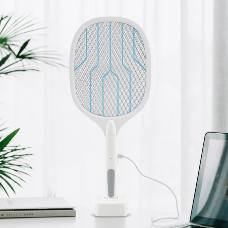 Set 2 Racchette Elettriche per Zanzare Base Ricaricabile USB con Luce LED 3000V