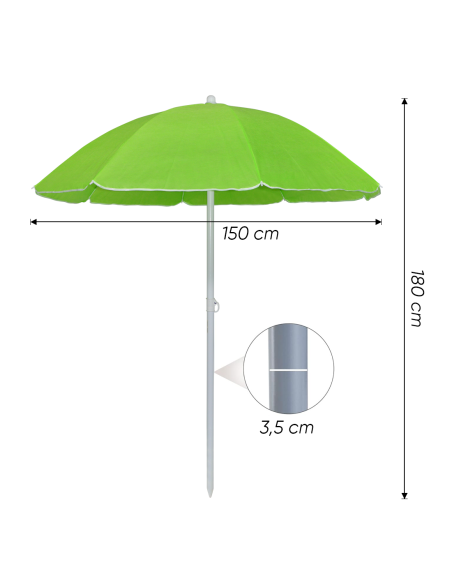 Ombrellone da Spiaggia Inclinabile Antivento 8 Stecche Palo in Alluminio 180cm