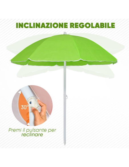 Ombrellone da Spiaggia Inclinabile Antivento 8 Stecche Palo in Alluminio 180cm