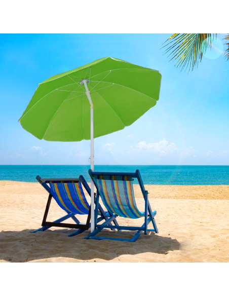 Ombrellone da Spiaggia Inclinabile Antivento 8 Stecche Palo in Alluminio 180cm