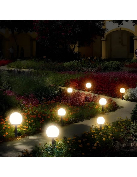 2pz Lampada Sfera Ricarica Solare 10cm da Esterno Picchetto Piantabile Giardino