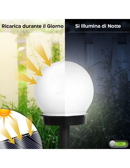 2pz Lampada Sfera Ricarica Solare 10cm da Esterno Picchetto Piantabile Giardino