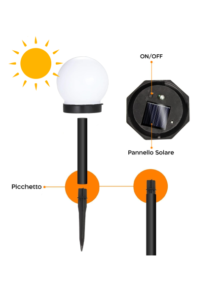 4pz Lampada Sfera Ricarica Solare 10cm da Esterno Picchetto Piantabile Giardino