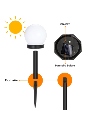 8pz Lampada Sfera Ricarica Solare 10cm da...