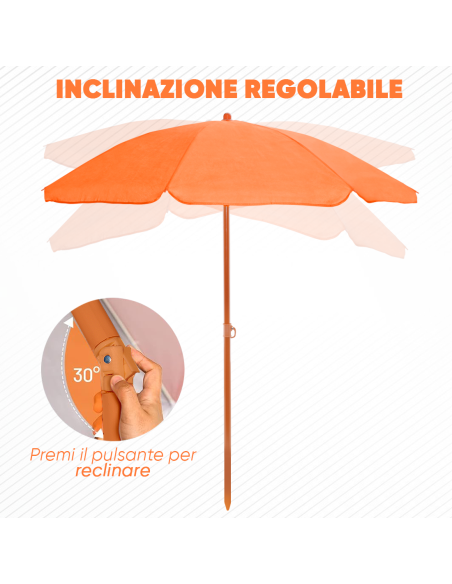 Ombrellone da Spiaggia TNT Palinuro H185cm Inclinabile 8 Stecche Palo Alluminio