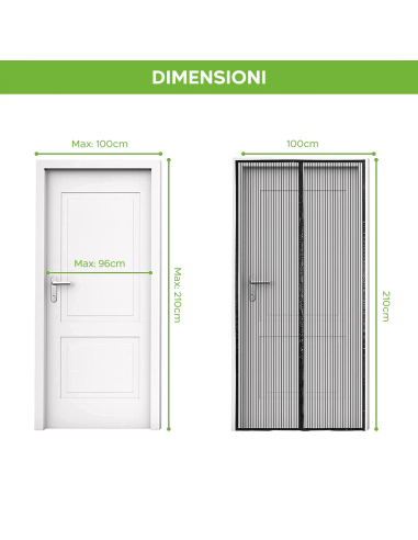 2pz Zanzariera Magnetica Porte Chiusura a...