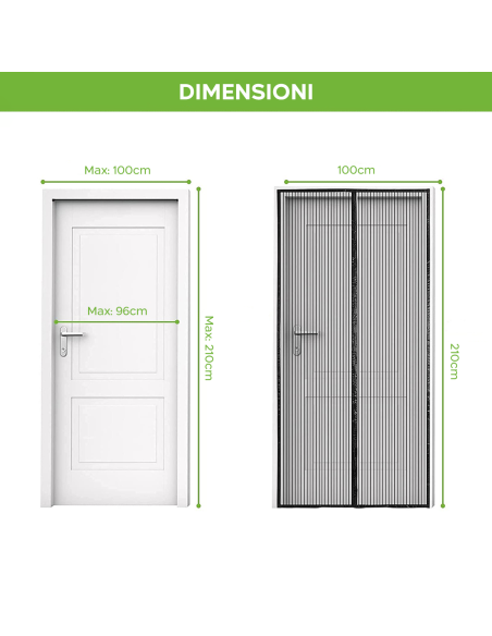 2pz Zanzariera Magnetica Porte Chiusura a Calamita 100x210cm Tenda Anti Zanzare