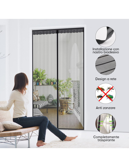 2pz Zanzariera Magnetica Porte Chiusura a Calamita 100x210cm Tenda Anti Zanzare