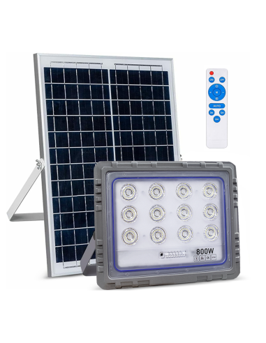 Faro Solare LED 800W con Pannello Solare Crepuscolare 6500K IP66 con Telecomando
