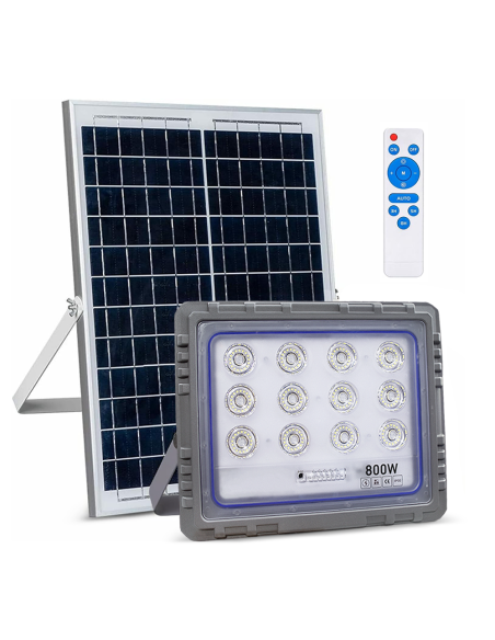 Faro Solare LED 800W con Pannello Solare Crepuscolare 6500K IP66 con Telecomando