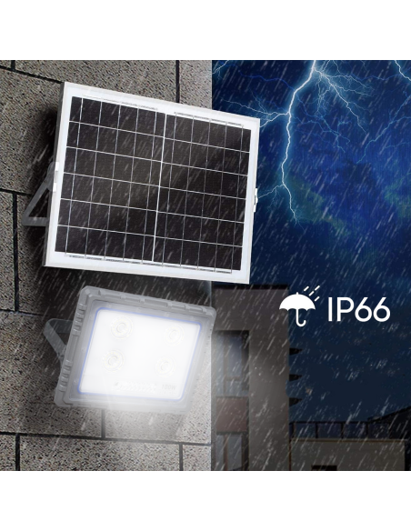 Faro Solare LED 100W con Pannello Solare Crepuscolare 6500K IP66 con Telecomando