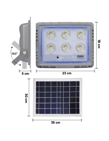 Faro Solare LED 200W con Pannello Solare...