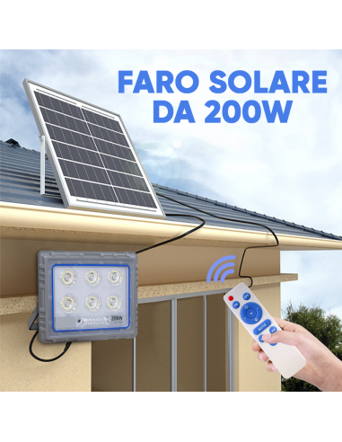 Faro Solare LED 200W con Pannello Solare...
