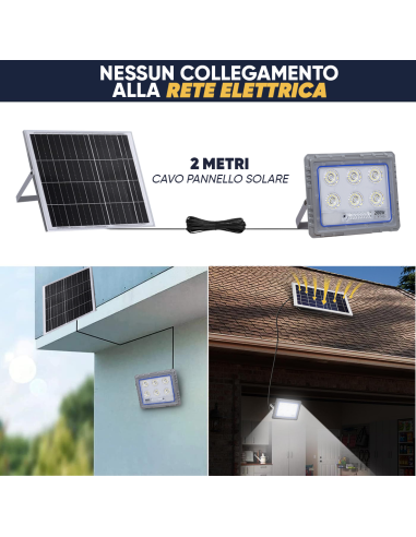 Faro Solare LED 200W con Pannello Solare...