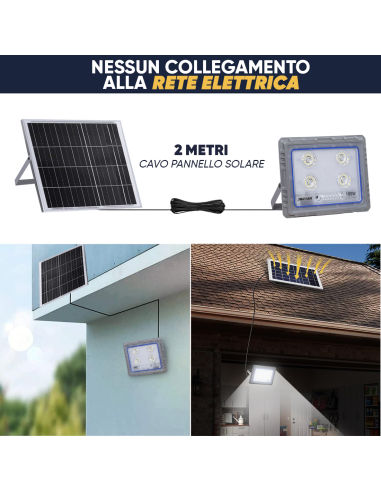 Faro Solare LED 100W con Pannello Solare...