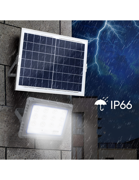 Faro Solare LED 800W con Pannello Solare Crepuscolare 6500K IP66 con Telecomando