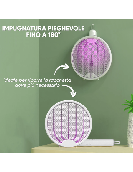 Racchetta Elettrica Anti Zanzare Fulmina Insetti Pieghevole Luce UV Ricaricabile