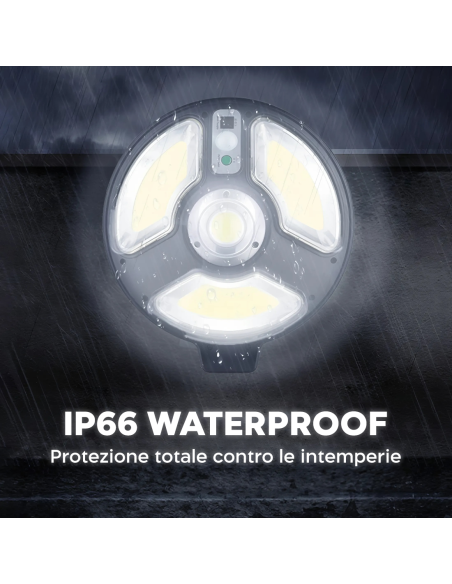Lampada Solare Faro Lampione Stradale 220 LED Pannello Solare Telecomando IP66